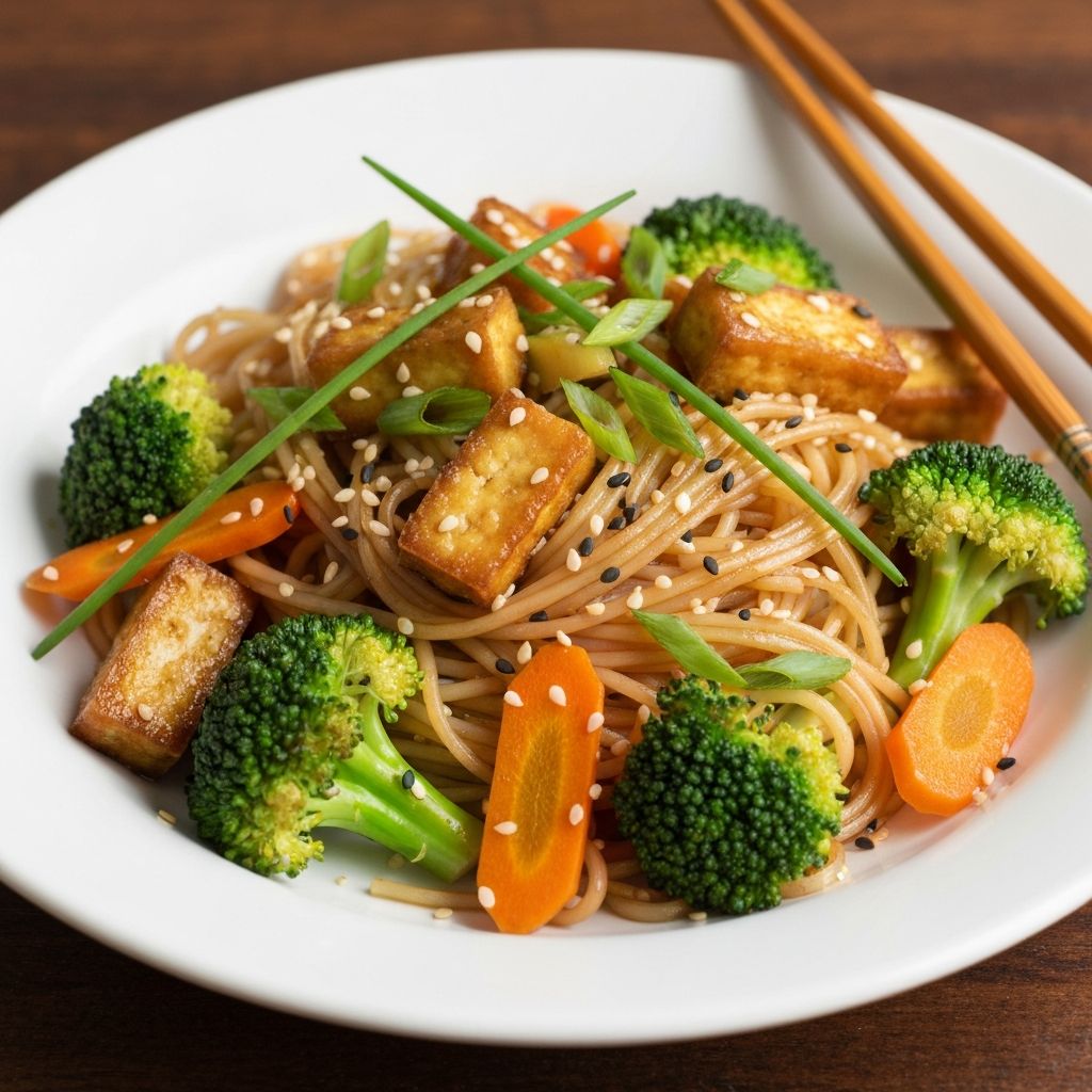 Asijské nudle s tofu a brokolicí
