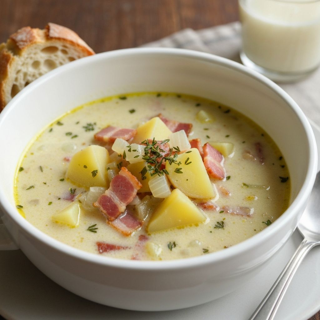 Polévka se slaninou, cibulí a bramborem